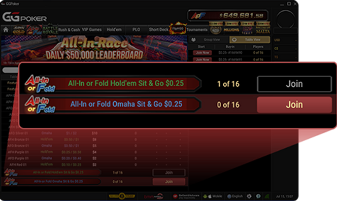 All in or Fold Sit and Go poker